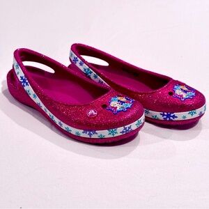 Crocs Disney Frozen Flats Girls 11 Genna Il Berry Glitter Anna Elsa Slingbacks